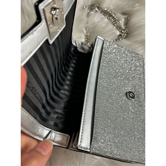 VICTORIA'S SECRET Shimmering Silver Logo BLING MINI CROSSBODY BAG y2k clutch cro - Picture 2 of 11